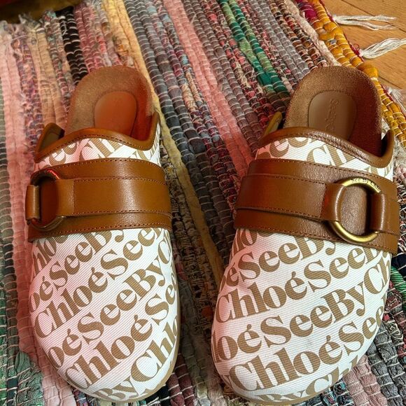 SeebyChloé Tan and White mules Slippers Size 39/8 - Picture 2 of 16
